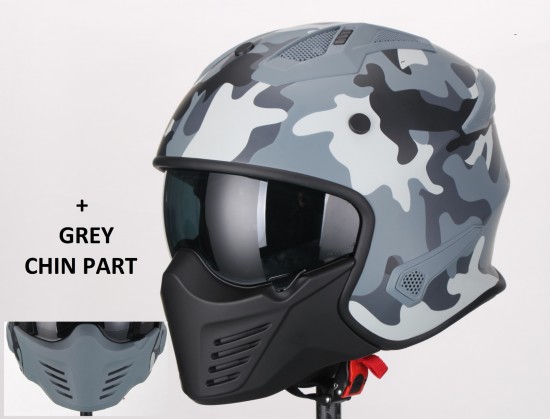 Helm met mondstuk vito bruzano camouflage voorkant